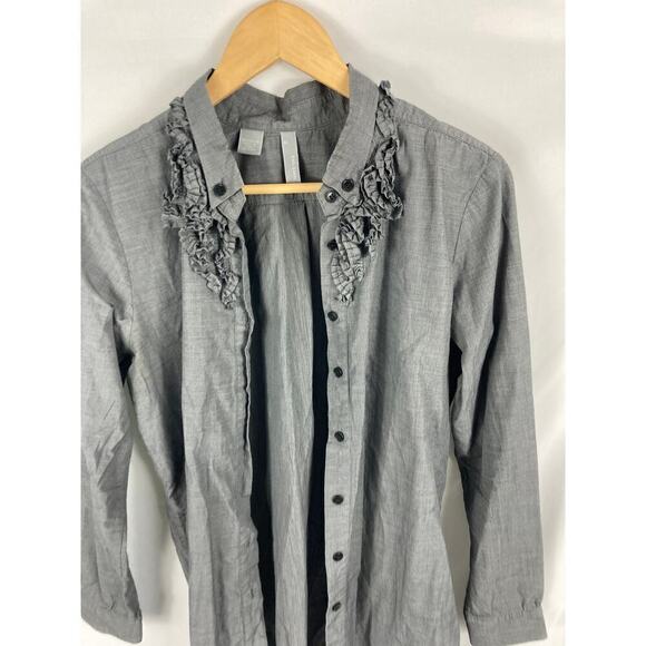 Sibel Saral Ruffle Detail Long Sleeve button Down Shirt Size Medium - Picture 2 of 5